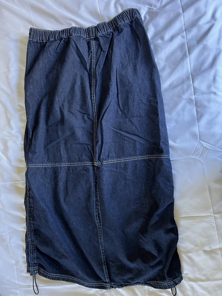 BDG Urban Outfitters Falda Mujer XL Azul Oscuro Denim Maxi Cordón Cremallera Bolsillos Foto 3 de 4