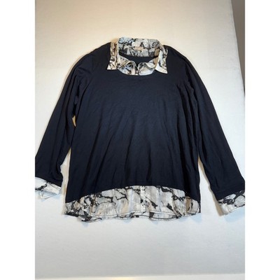 Avenue Women's Plus Size Black Knit Layered Look Long Sleeve Top