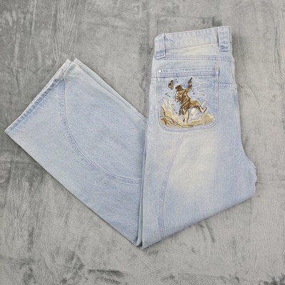 Vescartes Fast Draw bestickte Jeans Herren Large W32 L29 hellblau Western