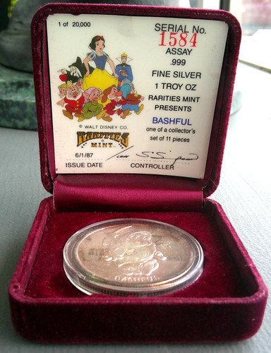 1978 Walt Disney Snow White 50th Ann. Com. Coin ft. Bashful SILVER 1 TROY OZ