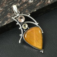 Tiger Eye Morganite Gemstone Ethnic Handmade Pendant Jewelry 2.8