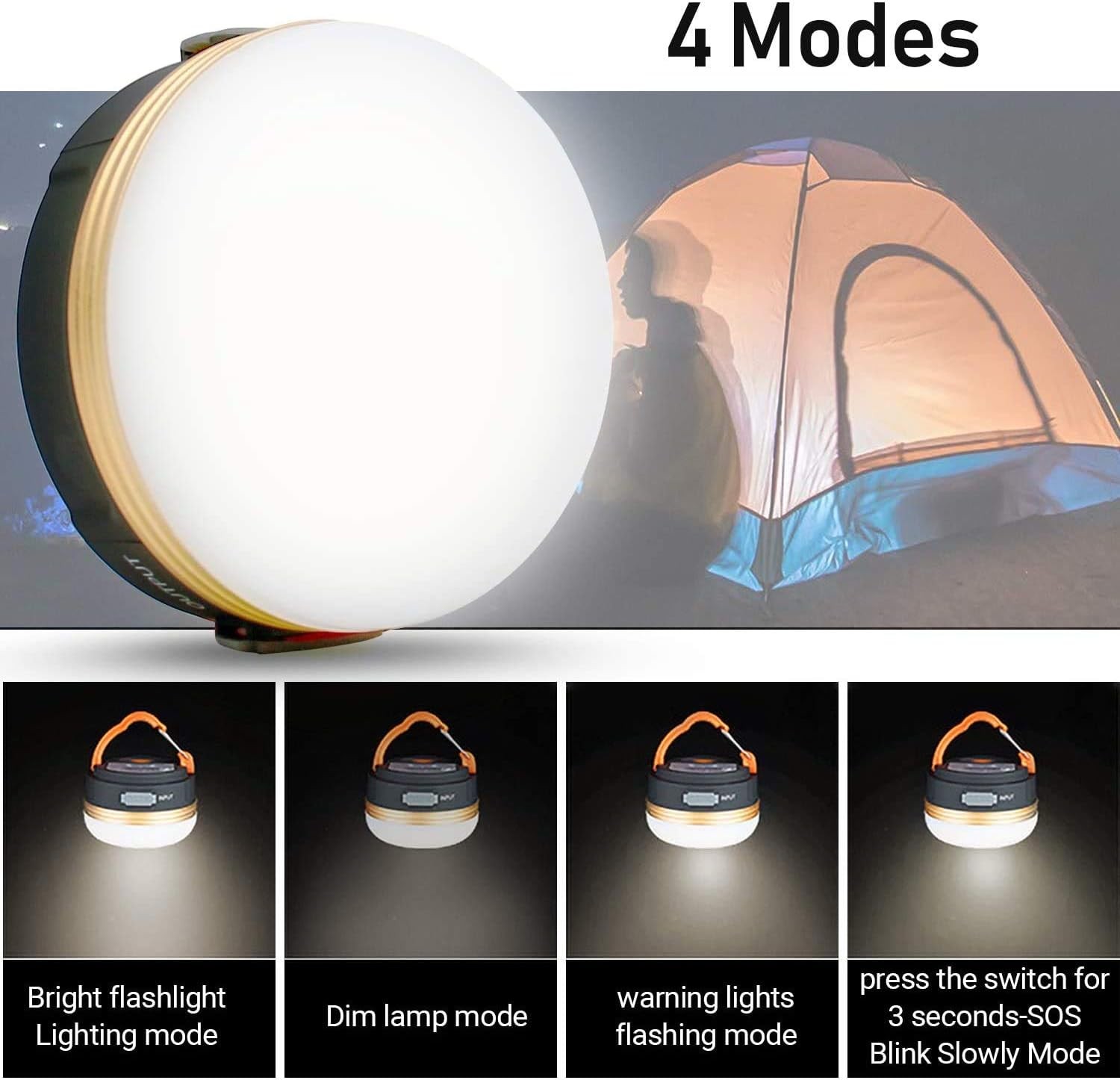 LED Camping Lantern, Rechargeable Portable Tent Light, 300LM,3 Light Green 
