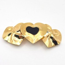 1980's Vintage Golden Ruffled Hearts Big Hair Back Barrette Clip Neo Deco
