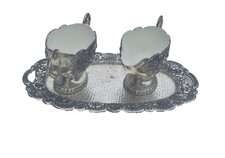 Prunkvolles Vintage Milch & Zucker Set versilbert mit Porzellan-Einsatz auf Tabl