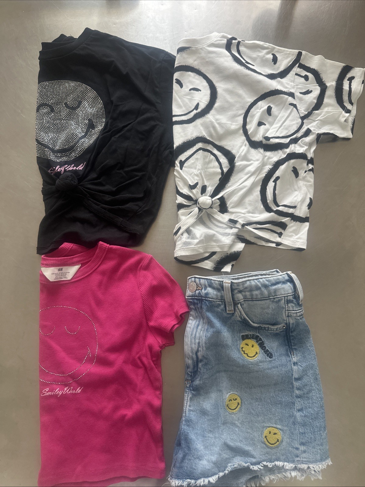 H&M Smiley World Girls Size 12 Lot Shorts Top Black Kids