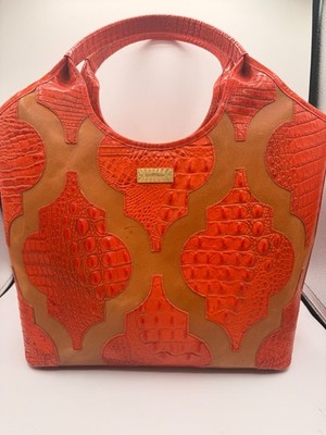 BRAHMIN Burnt Orange Salsa Tote Rare Retired Croc Embossed Leather Shoulder Bag