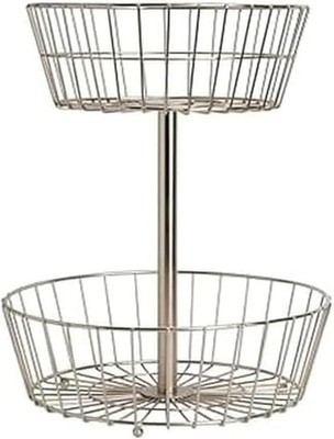 Geneva 2-Tier Countertop Fruit Basket Nickel-Finish Metal Storage Stand Kitchen