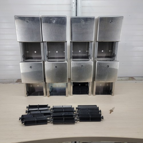 Lot of 8 Bobrick Stainless Steel Toilet Paper Dispensers – Dual Roll Model B-288