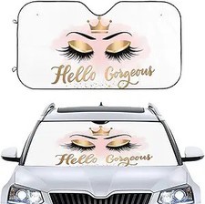 Front Windshield Sun Shades, Eye Eyelash Crown Auto Window Sunshade, Summer Sun