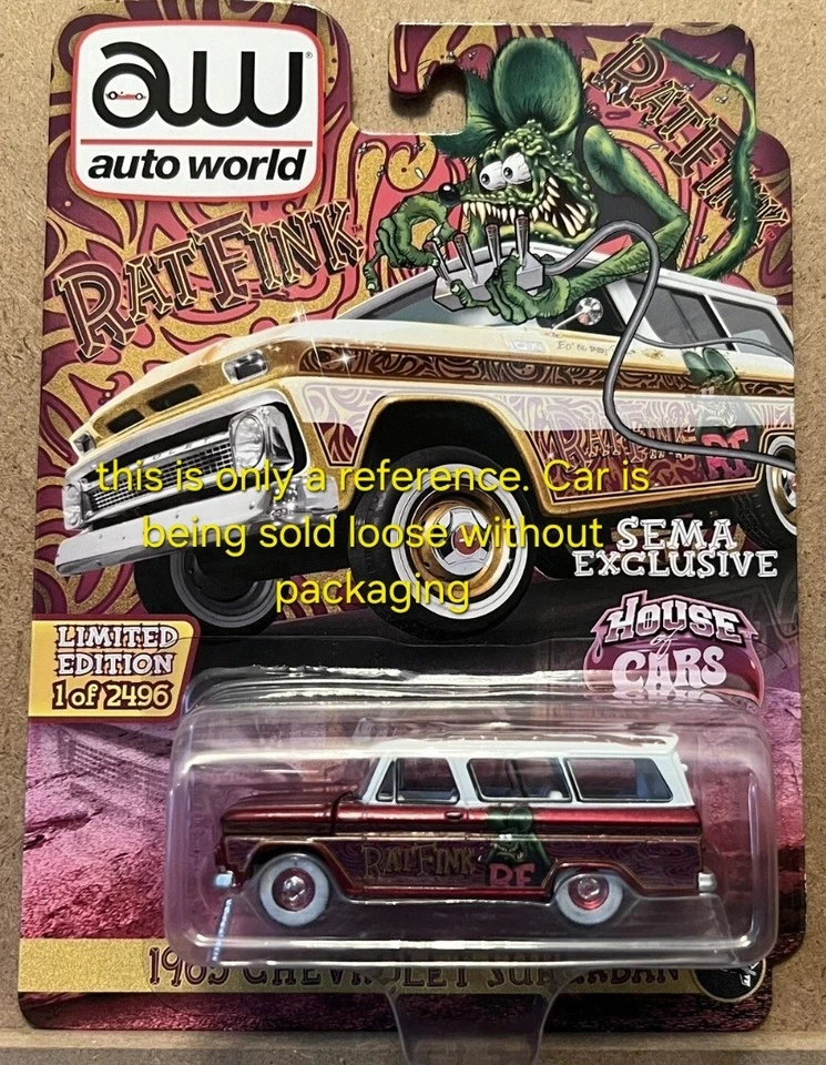 Auto World Ultra Red Chase Rat Fink Chevrolet Suburban 2021 exclusivo de SEMA suelto Foto 3 de 4