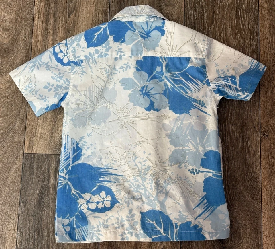 CAMISA QUIKSILVER NIÑOS PEQUEÑOS TALLA 4 HAWAIANA FLORAL MANGA CORTA BOLSILLO AZUL Foto 4 de 4