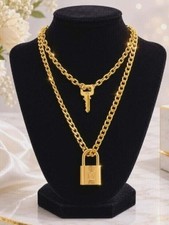 Authentic Louis Vuitton Lock & Key w/ 18k Gold Plated Chain Necklace