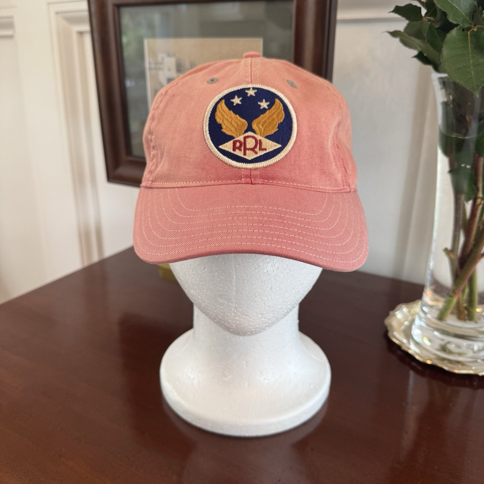 RRL Ralph Lauren Winged-Logo Twill Ball Cap Pink Vintage Look P Wing