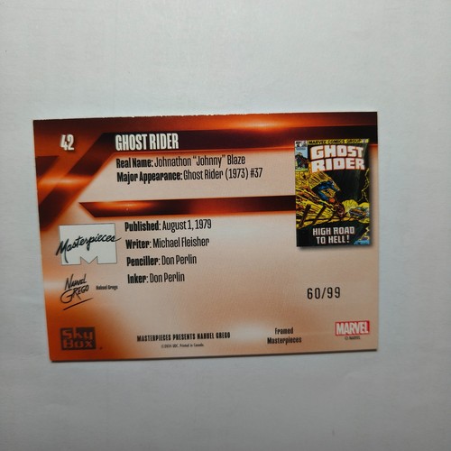 GHOST RIDER 2024 Marvel Masterpieces Nahuel Grego Framed Masterpieces /99 #42 A7 - Picture 2 of 2