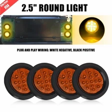 4X Amber 2 inch 13 LED Round Truck Trailer Side Marker Clearance Light w/Grommet