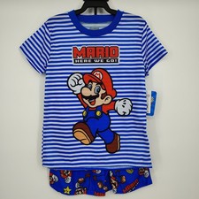 NWT Super Mario Boys Pajama Shorts Set XS 4/5 Blue Stripes Cartoon Video Gamer