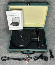 Teal Record Player 3-Speed Bluetooth Portable Suitcase Belt-Driven Turntable