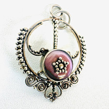 Vintage Scandinavian Pendant Silver Filigree Purple Cats Eye Star Signed i : s