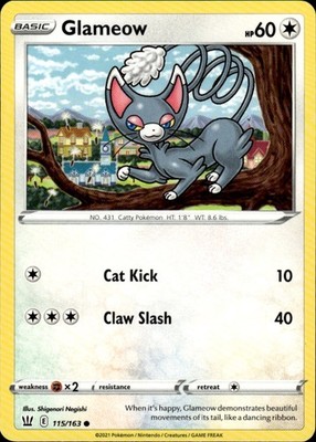 Pokemon TCG Card Glameow Colorless Normal SWSH05: Battle Styles SWSH05 115/163