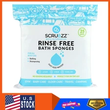 Scrubzz Disposable Rinse Free Bathing Wipes 25 Pack - All-in-1 Single Use Shower