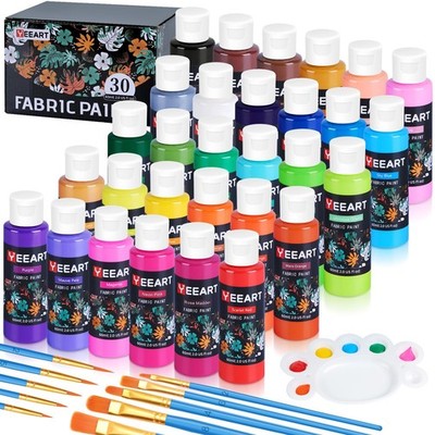 Fabric Paint, 30 Colors Permanent Soft Fabric Paint Set for Clothes in Bottle...