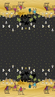 LEWIS AND IRENE Away in a Manger Double Edge Border Fabric, perfect for Christmas tablecloths
