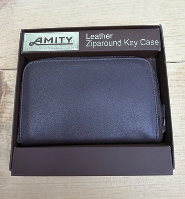 Vintage Amity Leather Ziparound Key Case Brown Genuine Leather Key Holder NIB