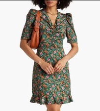 Sandro Women s Short dress with Autumn Flowers Print Ruffle Puff 2 34 Small