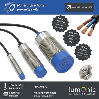 Näherungsschalter Induktiv Kapazitiv Öffner Schließer 6...36V DC IP67 -30...+65°