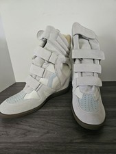 Beige High Top Wedge Sneakers for Women Hook & Loop Strap Hidden Heel Suede