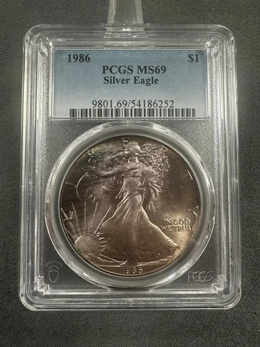 1986 Silver Eagle PCGS MS69 Toning