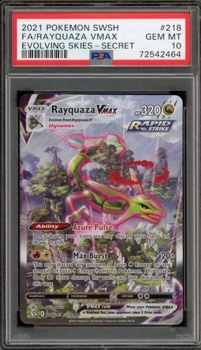 Pokemon Rayquaza VMAX Evolving Skies Secret Rare Full Alt Art #218 PSA 10