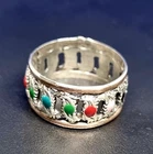 Pretty Vintage Bali Style Silver, Enamel Ring, App Sz O. Sterling.  Jewellery