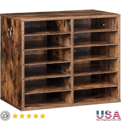 12 Slot Wooden Mail Sorter Adjustable File Organizer Classroom Office Storage US