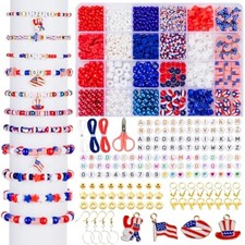 1578pcs 4th of july red white blue beads bracelet making kit with clay