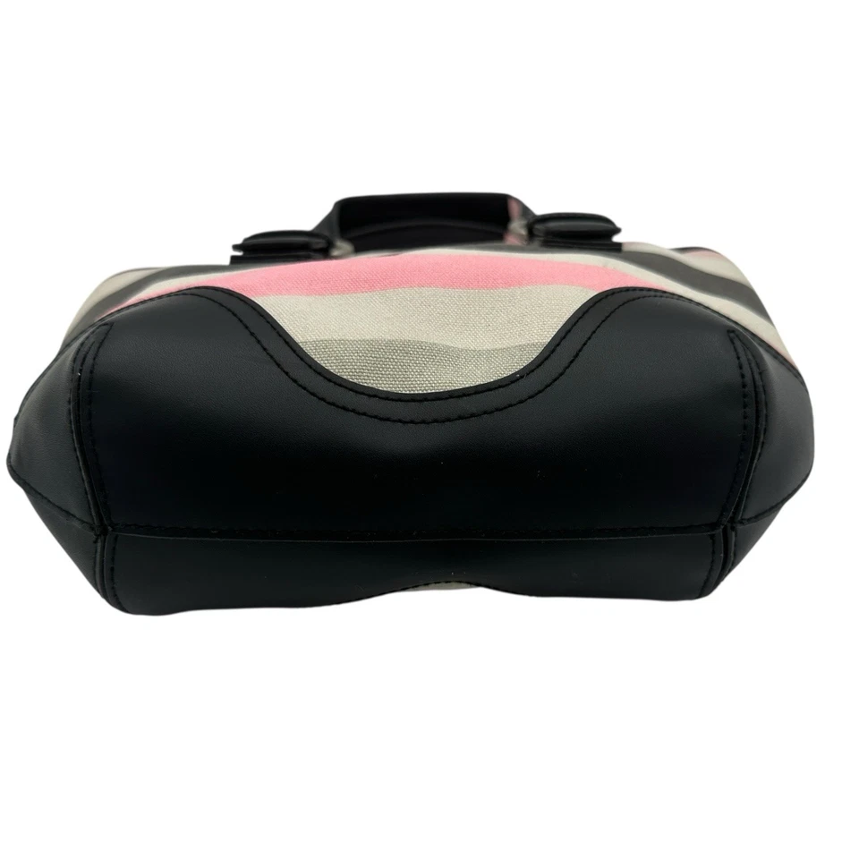 ROXY Striped Hangbag Purse Black Faux Leather Trim Pink/White - Image 4 of 4