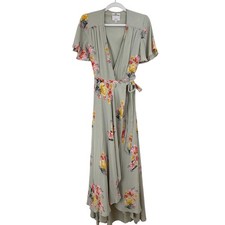 Privacy Please KRAUSE Floral Wrap Dress Flutter Sleeve Women XS MINT REVOLVE