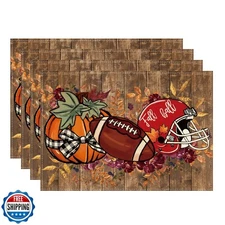 XCHI Fall Football Pumpkin Wood Placemats Set of 4 Table Mats for Party Home 