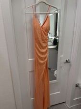 Orange Sequined Prom/Formal/Evening Gown With Slit Size S