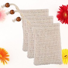 3Pcs Light Yellow Soap Mesh Pouch Reusable Bubble Net for Body Cleaning