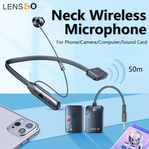 LENSGO 318D Mini Neck Wireless Lapel Lavalier Microphone for Camera Sound Card 