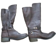 Soft Taupe Brown Leather Buckle Accent Side Zip Riding Boots Size 10W W Calf Wmn