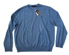 Polo Ralph Lauren Blue Washable Merino Wool Knit Pony Logo Crewneck Sweater NWT