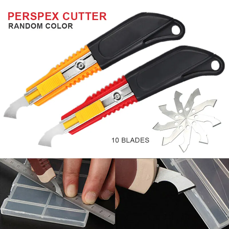 Acrylic Plastic Sheet Perspex Cutter Hook Cutting Tool + 10pcs Spare Blades  Home