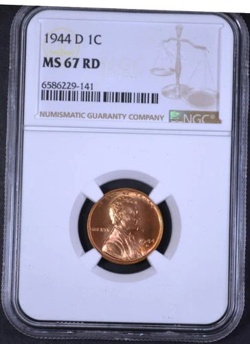 1944-D Lincoln Wheat Cent MS67RD Slabbed & Graded by NGC, Free Ship