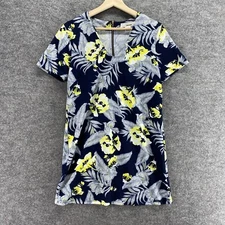 Sans Souci Tunic Top Women S Small Black Floral Zipper V-Neck Short Sleeve