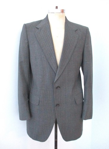 Vtg 80s Dated Gray Red Blue Pinstripe 2-Pc Suit Wide Leg Pants Wall St Banker 38 - Picture 3 of 10