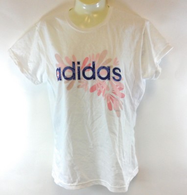 NEW Girls Youth ADIDAS Mariposa White Pink Blue Short Sleeve Logo Tee T-Shirt
