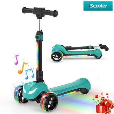 Kids Electric Scooter 3 Wheels Bluetooth Music Foldable Height Adjustable Gift