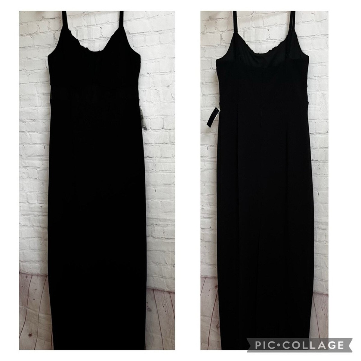 New black Xtraordinary spaghetti strap mesh insert full length